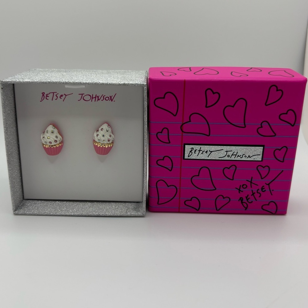 Betsey Johnson Pink and White Cupcake Earrings - Picture 3 of 6